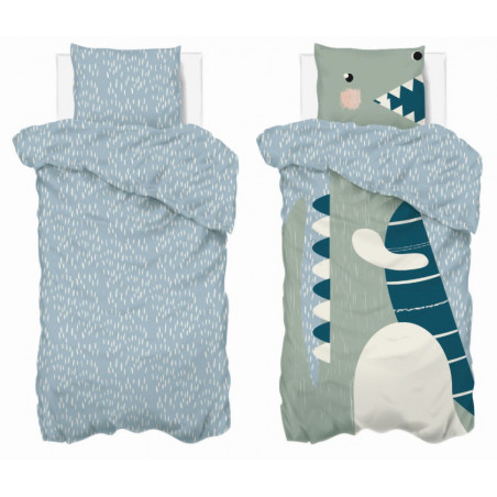 Parure de couette 140 x 200 "Dinosaure" Réversible 100% Coton / 57 Fils/cm²