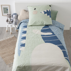 Parure de couette 140 x 200 "Dinosaure" Réversible 100% Coton / 57 Fils/cm²