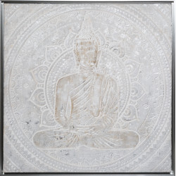 Toile peinte relief Encadrée "Boudha" Argenté 78 x 78 cm Atmosphera