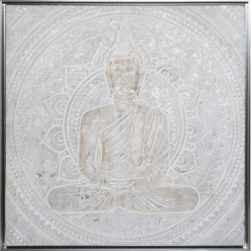 Toile peinte relief Encadrée "Boudha" Argenté 78 x 78 cm Atmosphera