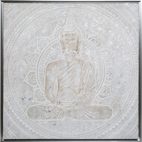 Toile peinte relief Encadrée "Boudha" Argenté 78 x 78 cm Atmosphera