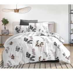 Pack complet Euka Taupe housse de couette pour lit 160 x 200 cm 100% coton / 57 fils/cm²
