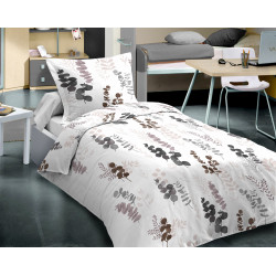 Parure de couette Euka Taupe pour lit 90 x 190 cm 100% coton / 57 fils/cm²