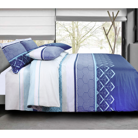 Pack complet Fiacre bleu housse de couette pour lit 140 x 190 cm 100% coton / 57 fils/cm²