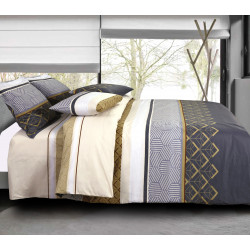 Parure de couette Fiacre Taupe pour lit 90 x 190 cm 100% coton / 57 fils/cm²