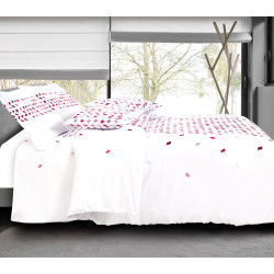 Pack complet Mony Framboise housse de couette pour lit 140 x 190 cm 100% coton / 57 fils/cm²