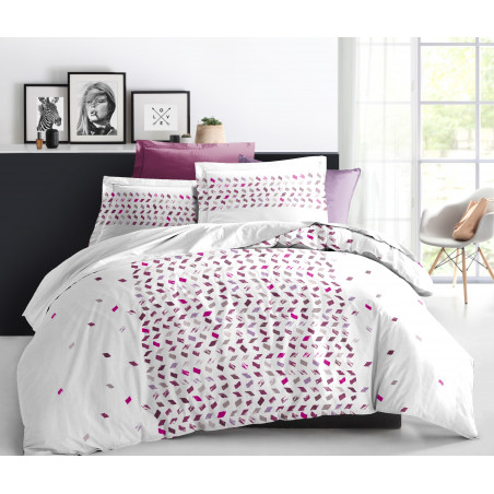 Pack complet Mony Framboise housse de couette pour lit 160 x 200 cm 100% coton / 57 fils/cm²