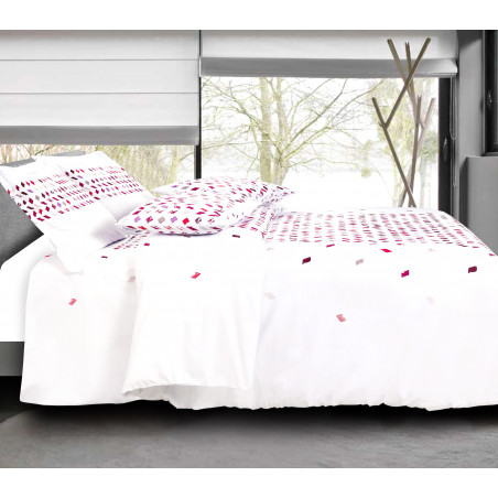 Pack complet Mony Framboise housse de couette pour lit 160 x 200 cm 100% coton / 57 fils/cm²