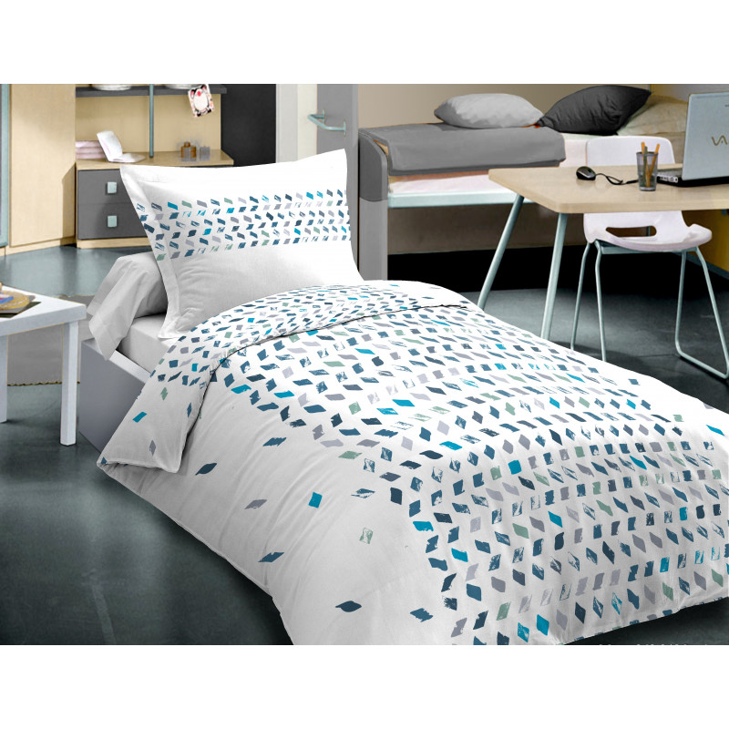 Parure de couette Mony Turquoise pour lit 90 x 190 cm 100% coton / 57 fils/cm²