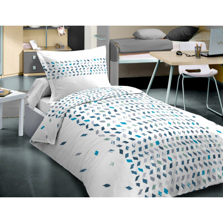 Parure de couette Mony Turquoise pour lit 90 x 190 cm 100% coton / 57 fils/cm²