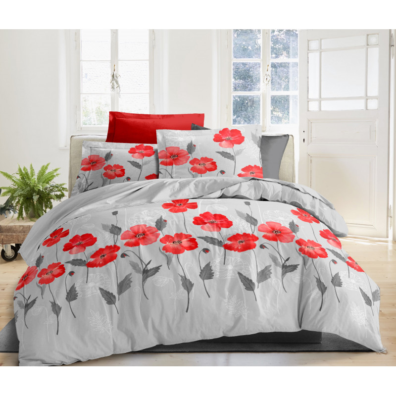 Pack complet Poopies Gris housse de couette pour lit 140 x 190 cm 100% coton / 57 fils/cm²