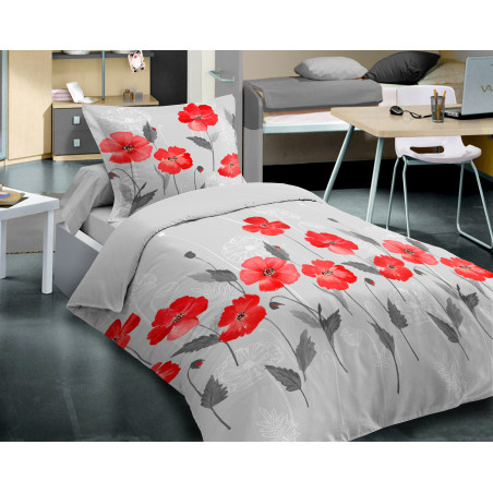 Parure de couette Poopies Gris pour lit 90 x 190 cm 100% coton / 57 fils/cm²