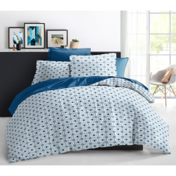 Pack complet Slothy Blue housse de couette pour lit 140 x 190 cm 100% coton / 57 fils/cm²