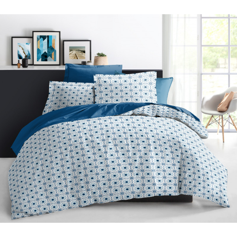Pack complet Slothy Blue housse de couette pour lit 140 x 190 cm 100% coton / 57 fils/cm²