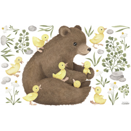 Sticker Lilipinso Ours brin et Cannetons 64 x 40 cm