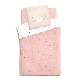 Parure de couette 140 x 200 "Chat" Réversible 100% Coton / 57 Fils/cm²