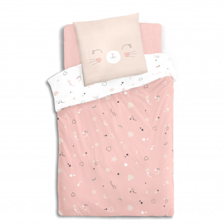 Parure de couette 140 x 200 "Chat" Réversible 100% Coton / 57 Fils/cm²