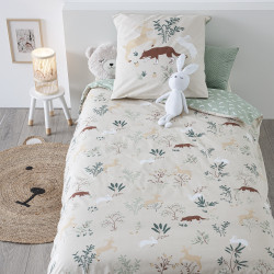 Parure de couette 140 x 200 "Forêt" Réversible 100% Coton / 57 Fils/cm²