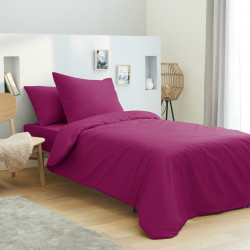 Housse de couette 140 x 200 unie rose fushia 100% Coton / 57 Fils/cm²