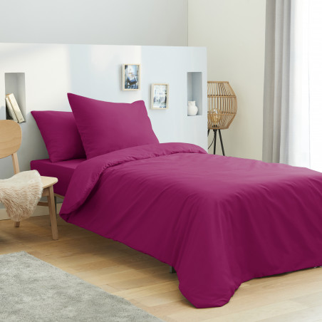 Housse de couette 140 x 200 unie rose fushia 100% Coton / 57 Fils/cm²