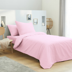 Housse de couette 140 x 200 unie rose pétale 100% Coton / 57 Fils/cm²