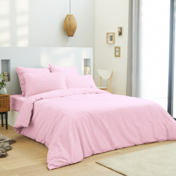 Housse de couette 240 x 220 unie rose pétale 100% Coton / 57 Fils/cm²