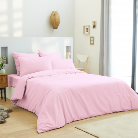 Housse de couette 240 x 220 unie rose pétale 100% Coton / 57 Fils/cm²