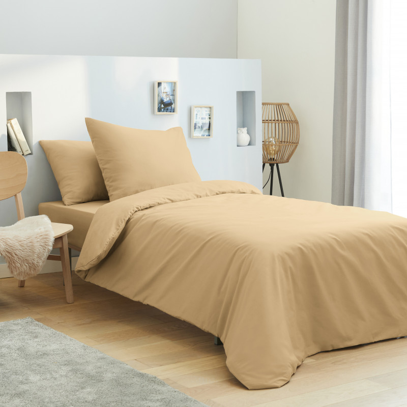 Housse de couette 140 x 200 unie taupe 100% Coton / 57 Fils/cm²