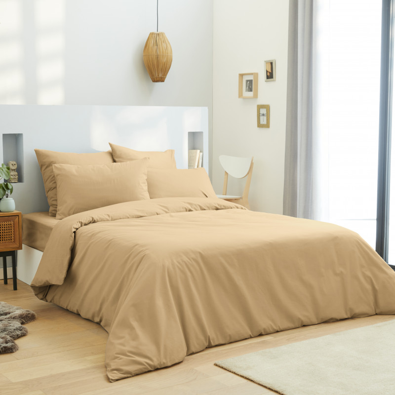 Housse de couette 240 x 220 unie taupe 100% Coton / 57 Fils/cm²
