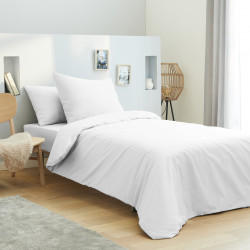 Housse de couette 140 x 200 unie blanc 100% Coton / 57 Fils/cm²
