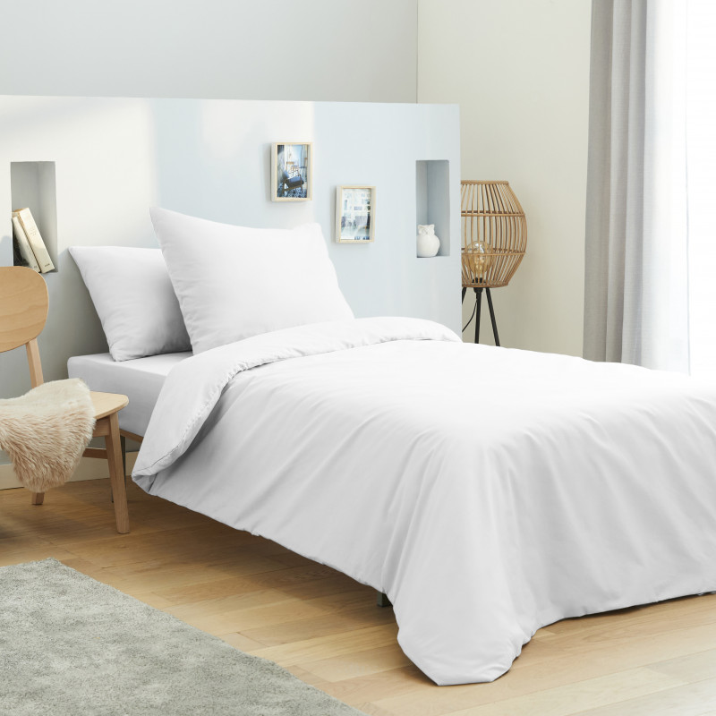 Housse de couette 140 x 200 unie blanc 100% Coton / 57 Fils/cm²
