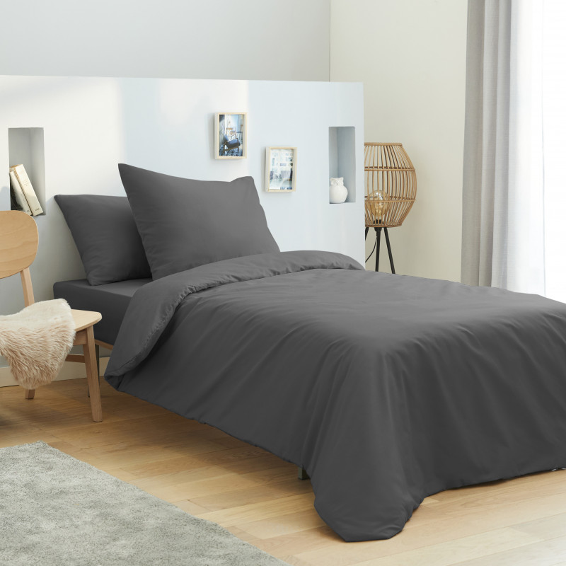 Housse de couette 140 x 200 unie anthracite 100% Coton / 57 Fils/cm²