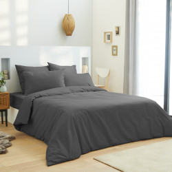 Housse de couette 240 x 220 unie anthracite 100% Coton / 57 Fils/cm²