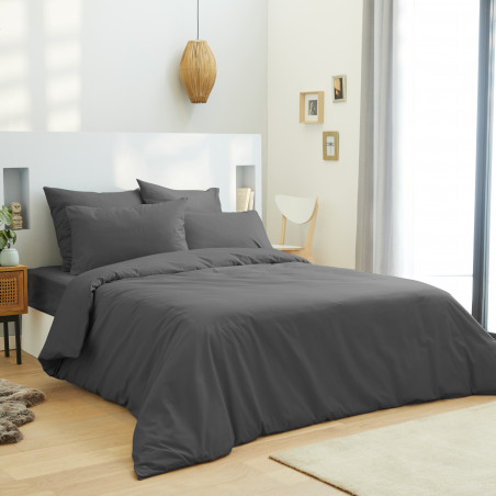 Housse de couette 240 x 220 unie anthracite 100% Coton / 57 Fils/cm²