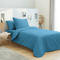 Housse de couette 140 x 200 unie turquoise 100% Coton / 57 Fils/cm²