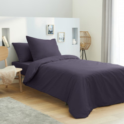 Housse de couette 140 x 200 unie prune 100% Coton / 57 Fils/cm²