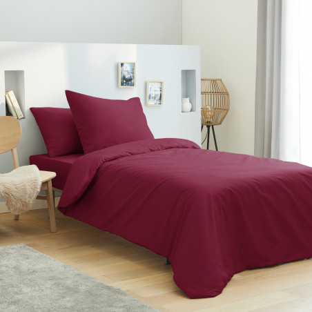 Housse de couette 140 x 200 unie rouge 100% Coton / 57 Fils/cm²
