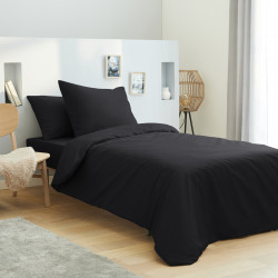 Housse de couette 140 x 200 unie noire 100% Coton / 57 Fils/cm²