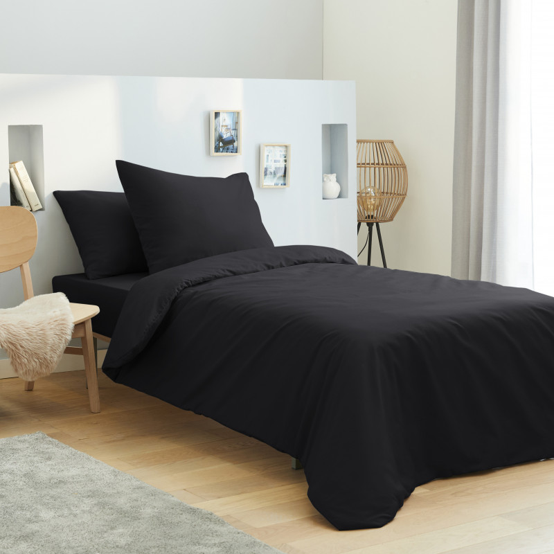 Housse de couette 140 x 200 unie noire 100% Coton / 57 Fils/cm²