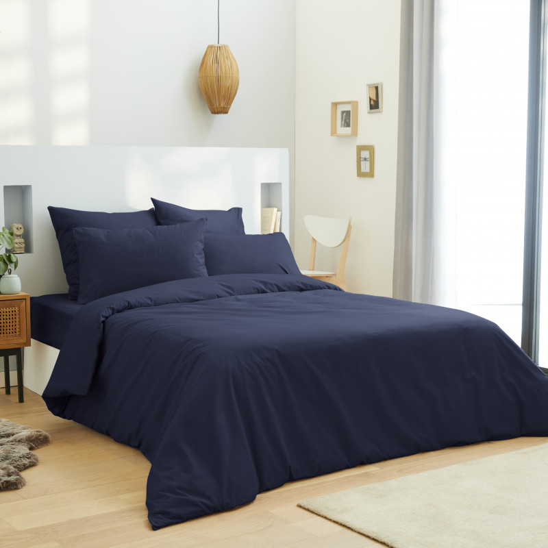Housse de couette 240 x 220 unie marine 100% Coton / 57 Fils/cm²