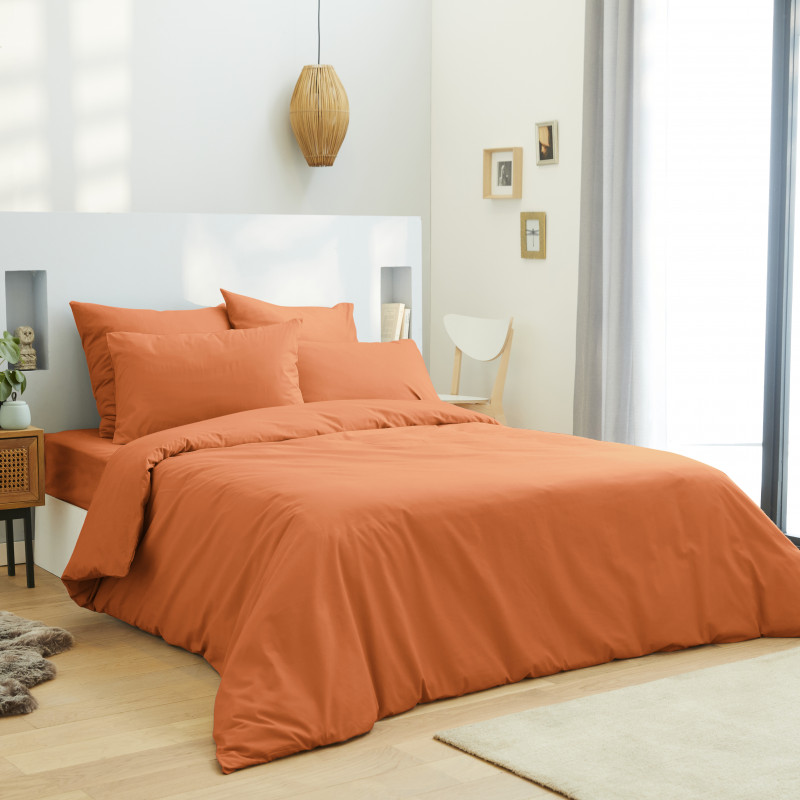 Housse de couette 240 x 220 unie orange 100% Coton / 57 Fils/cm²