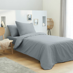 Housse de couette 140 x 200 unie gris clair 100% Coton / 57 Fils/cm²