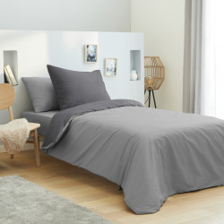 Pack complet 4 pièces Gris/Anthracite housse de couette pour lit 90 x 190 cm 100% coton / 57 fils/cm²
