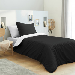 Pack complet 4 pièces Noir/Blanc housse de couette pour lit 90 x 190 cm 100% coton / 57 fils/cm²