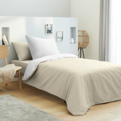 Pack complet 4 pièces Lin/Blanc housse de couette pour lit 90 x 190 cm 100% coton / 57 fils/cm²