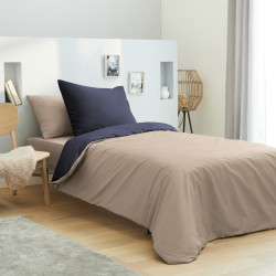 Pack complet 4 pièces Lin/Marine housse de couette pour lit 90 x 190 cm 100% coton / 57 fils/cm²