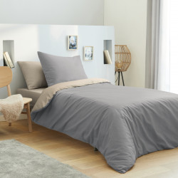Pack complet 4 pièces Taupe/Lin housse de couette pour lit 90 x 190 cm 100% coton / 57 fils/cm²