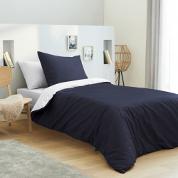 Pack complet 4 pièces Marine/Blanc housse de couette pour lit 90 x 190 cm 100% coton / 57 fils/cm²