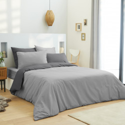 Pack complet 6 pièces Gris/Anthracite housse de couette pour lit 140 x 190 cm 100% coton / 57 fils/cm²