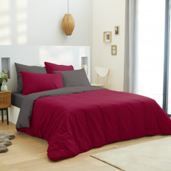 Pack complet 6 pièces Rouge/Taupe housse de couette pour lit 140 x 190 cm 100% coton / 57 fils/cm²